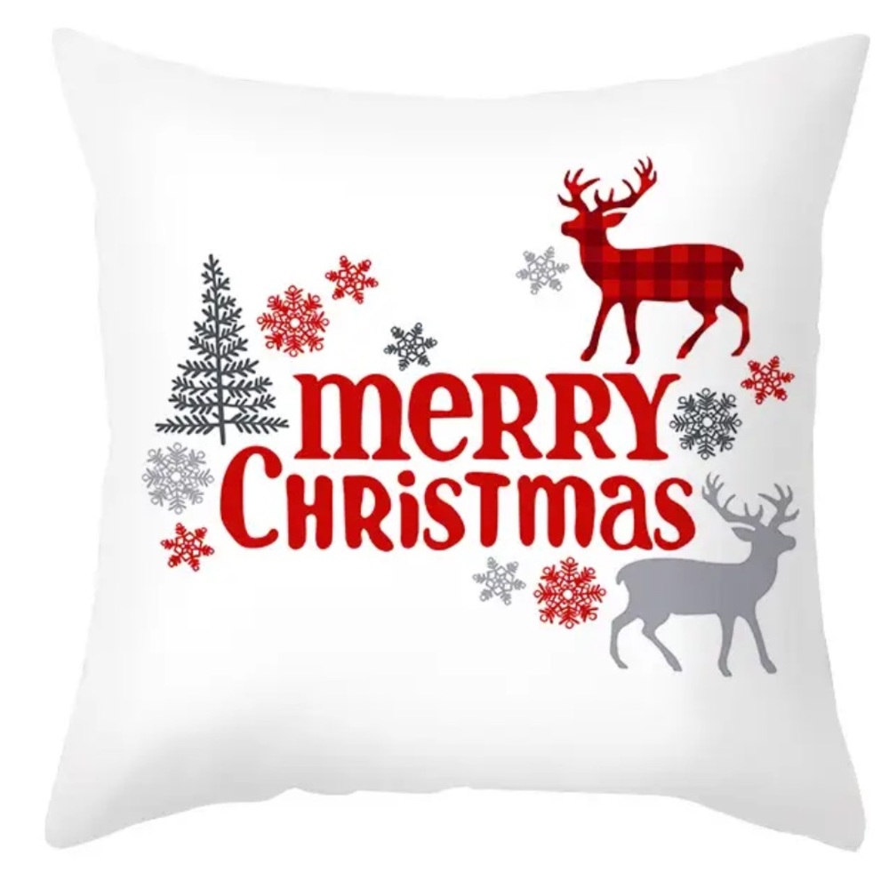 Cushion Cover ~ “Merry Christmas” Reindeer Snowflake Tree ~ Brand New!